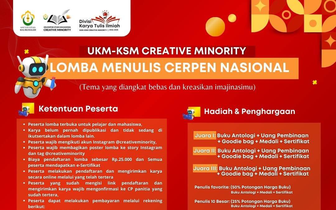 https://news.unimal.ac.id/index/single/6052/ukm-ksm-creative-minority-gelar-lomba-menulis-cerpen-tingkat-nasional